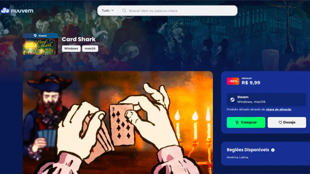 Página de Card Shark na Nuuvem