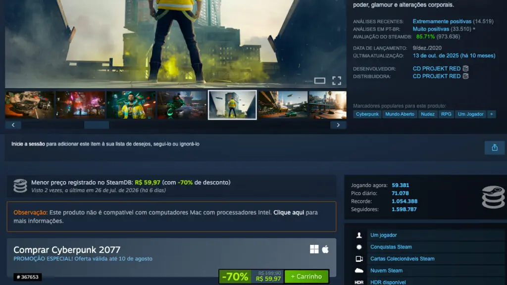 Página de Cyberpunk 2077 no Steam