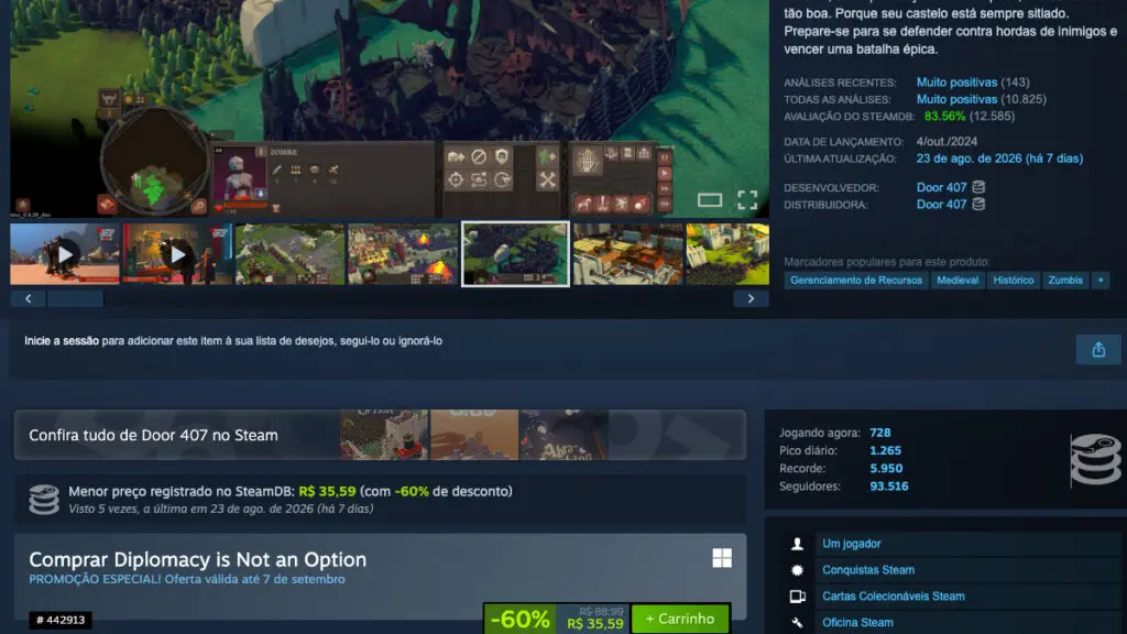 Página de Diplomacy is Not an Option no Steam