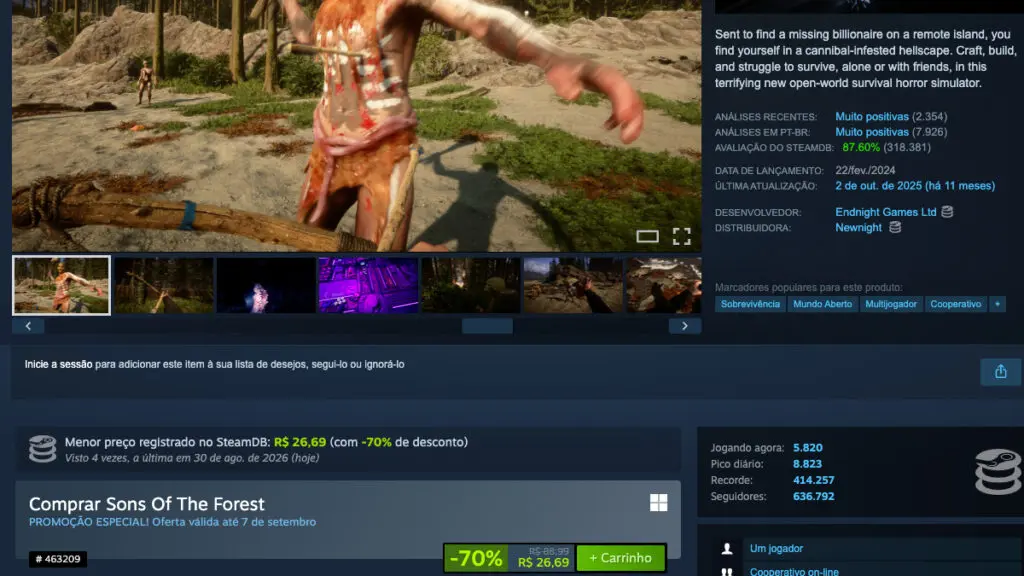 Página de Sons Of The Forest no Steam