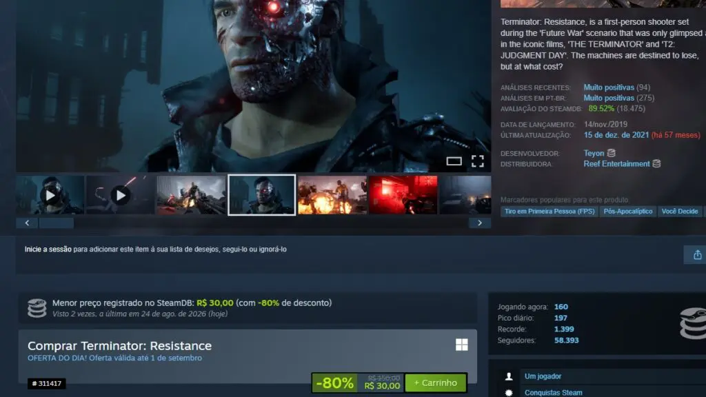 Página de Terminator Resistance no Steam