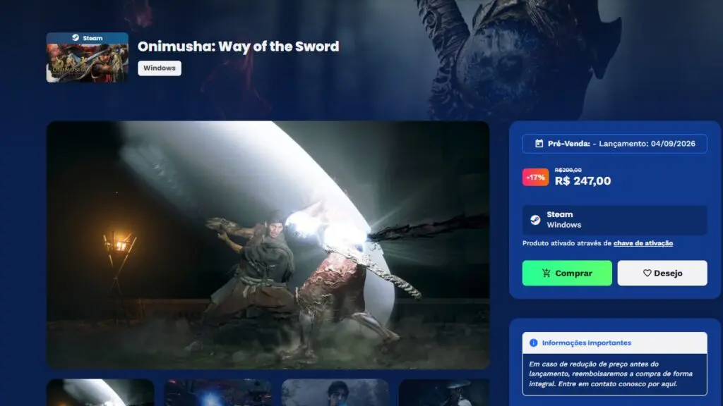 Pré-venda de Onimusha Way of the Sword na Nuuvem