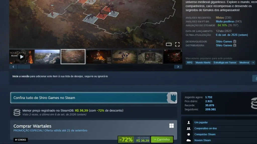 Página da promoção de Wartales no Steam