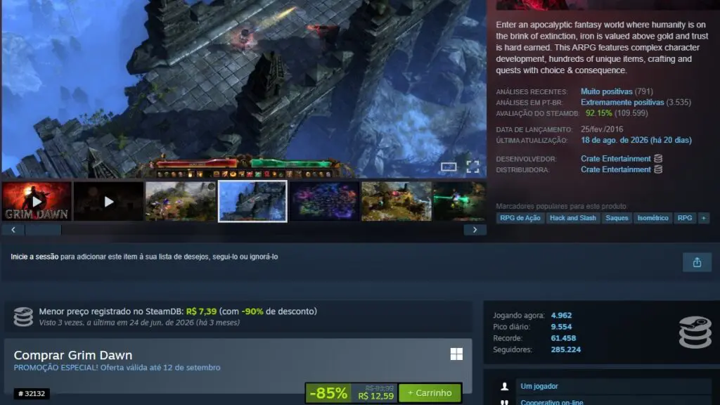 Página de Grim Dawn no Steam