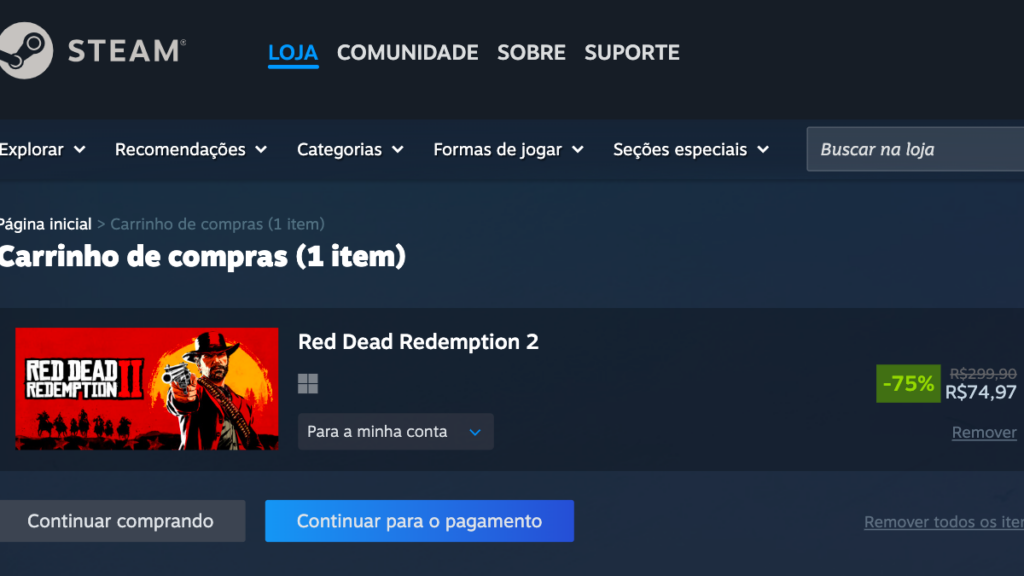 Página de Red Dead Redemption 2 no Steam
