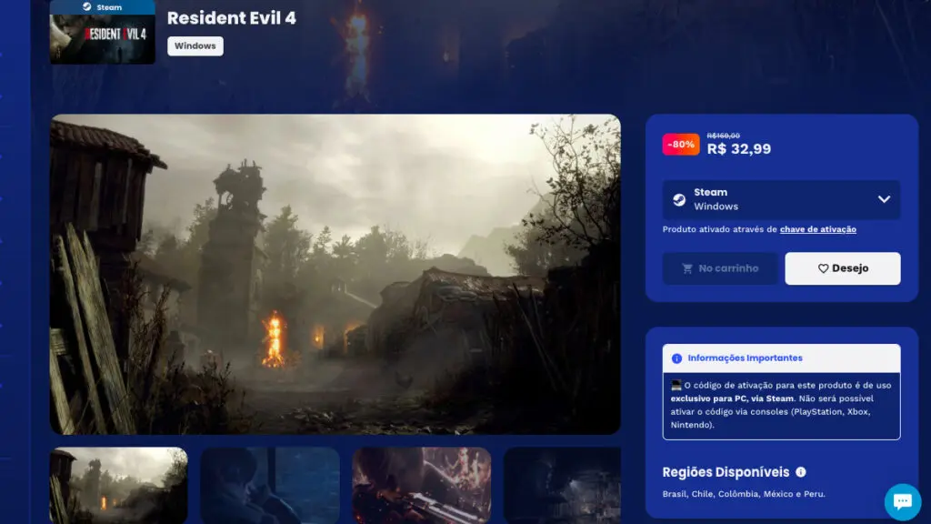 Página de Resident Evil 4 na Nuuvem