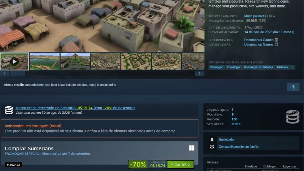 Página de Sumerians no Steam