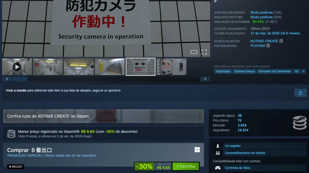 Página de The Exit 8 no Steam