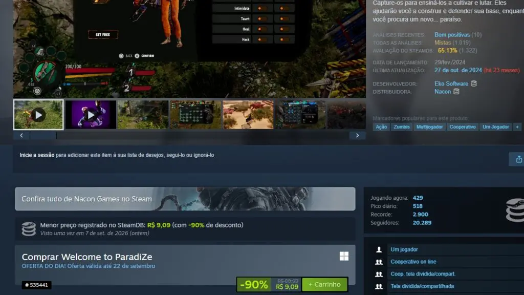 Página de Welcome to ParadiZe no Steam