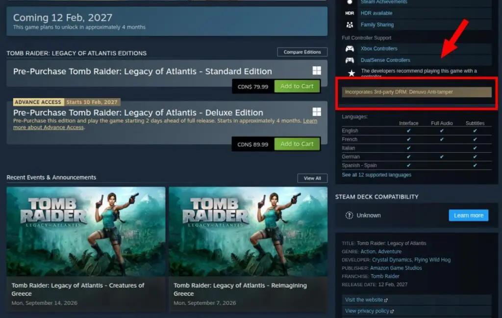 Tomb Raider: Legacy of Atlantis - Denuvo