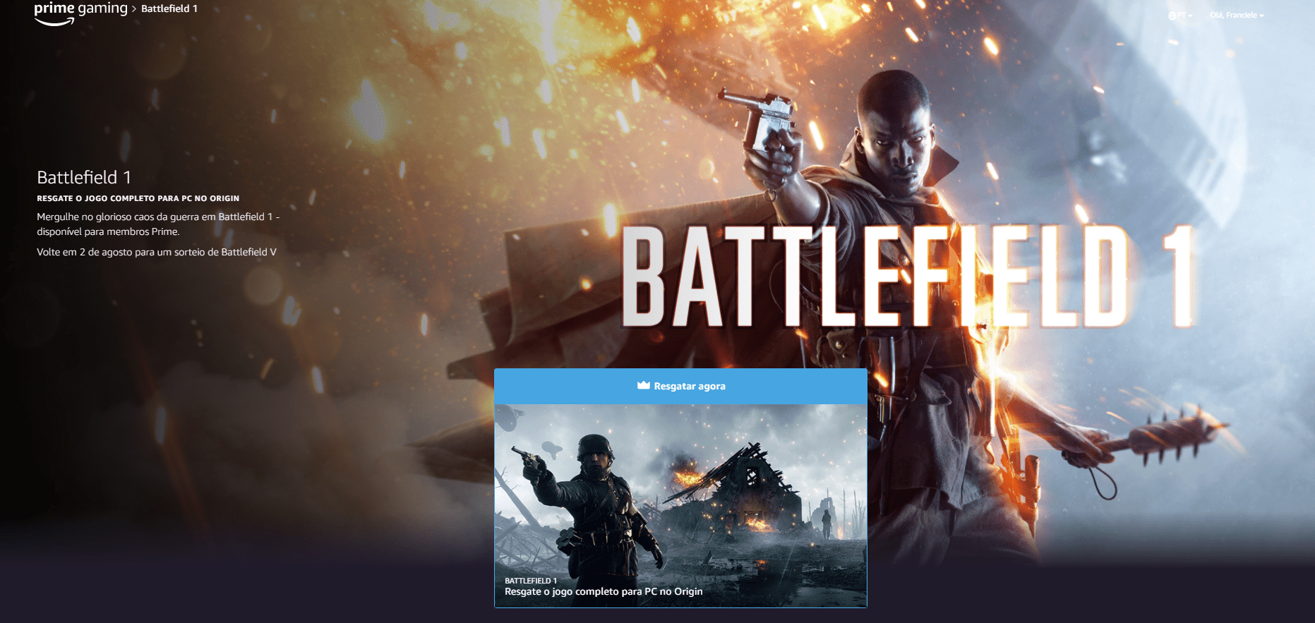 Amazon Libera Battlefield 1 De Graça No Prime Gaming E Battlefield V Em ...