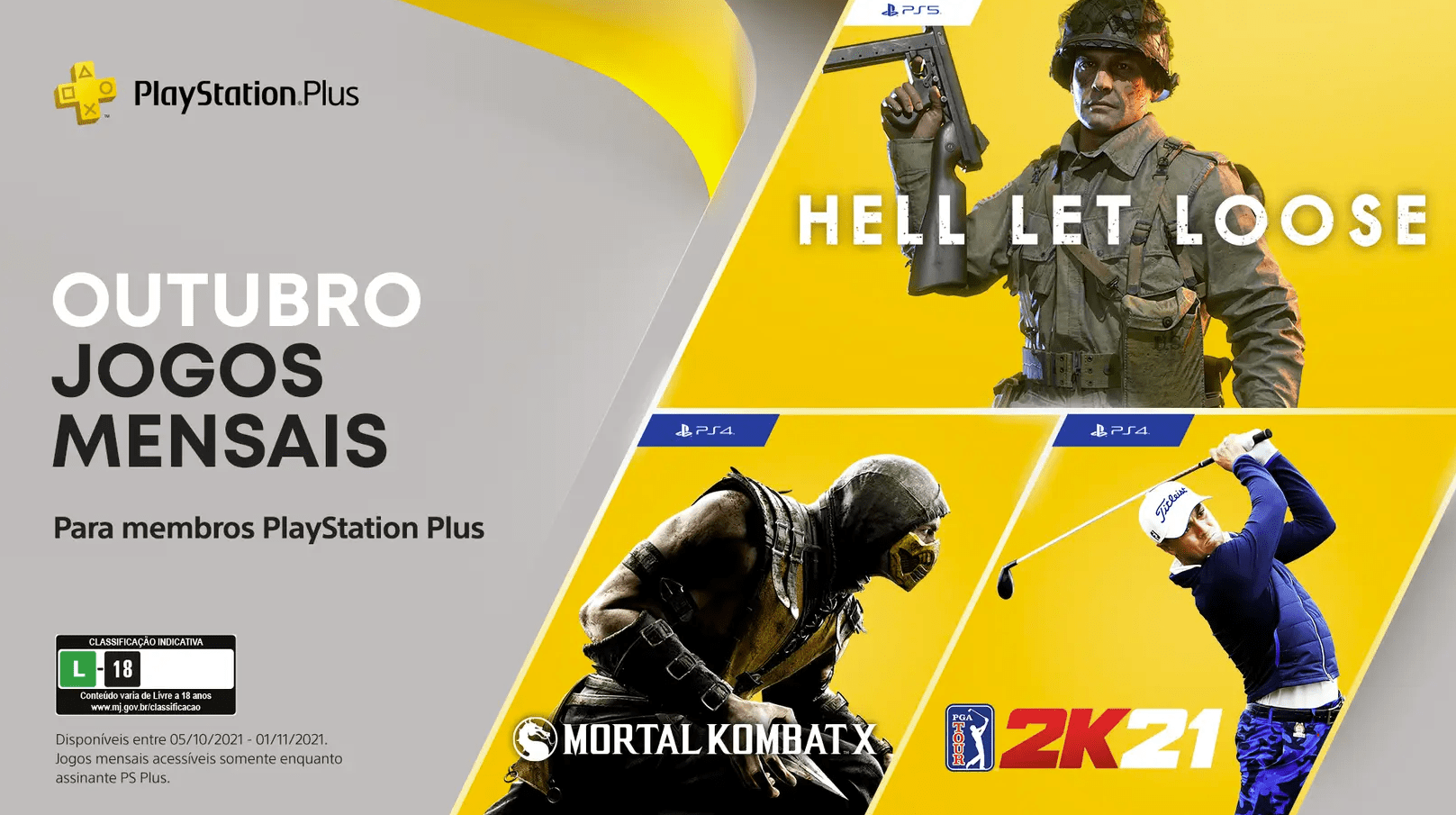 PS Plus: Hell Let Loose, PGA Tour 2K21 e Mortal Kombat X são os