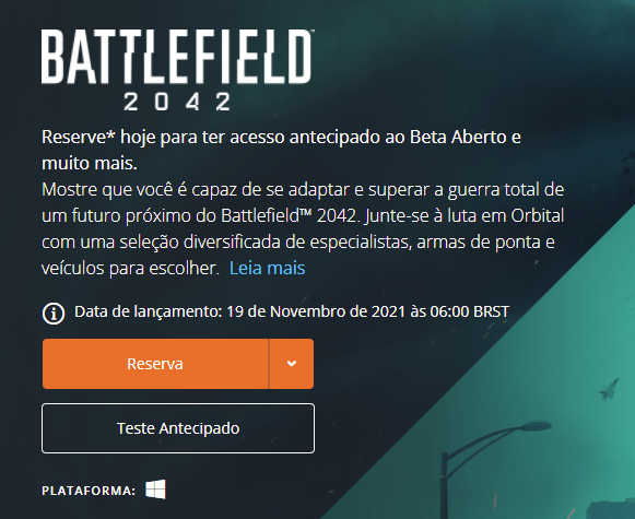 Battlefield 2042 terá acesso antecipado ao beta aberto