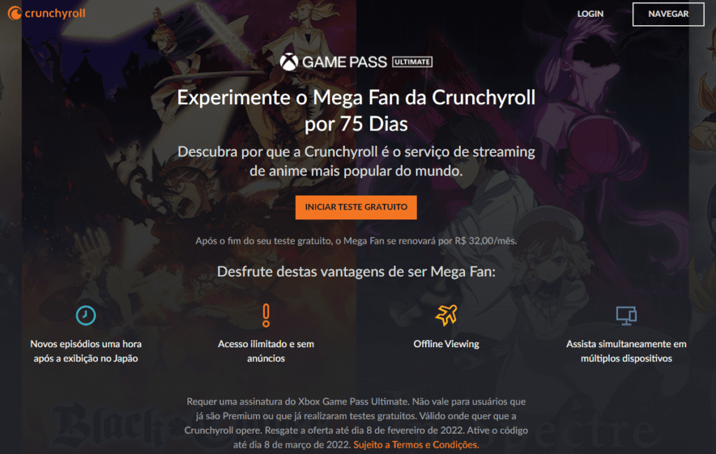 Xbox Game Pass Ultimate dá acesso grátis ao Crunchyroll Premium por 75 dias