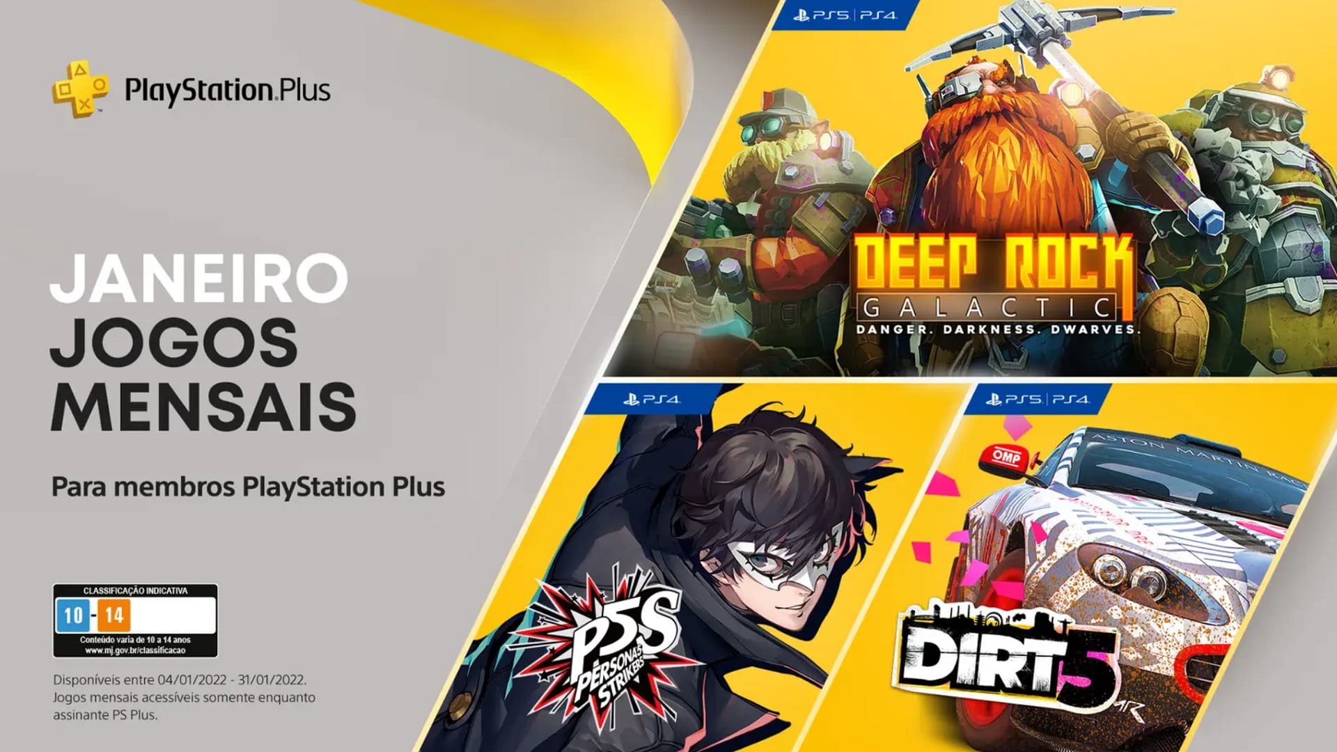 PS Plus: Persona 5 Strikers, Dirt 5 e Deep Rock Galactic são os