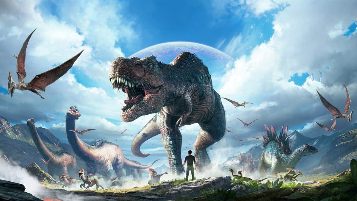 Start Games - ARK Survival Evolved ARK Survival Evolved é um jogo do gênero  Ação-Aventura com um mapa Mundo Aberto. O jogo consiste em sobreviver em  uma ilha repleta de dinossauros e