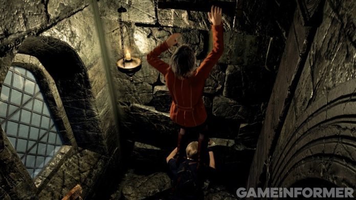 Ashley subindo escada em Resident Evil 4 Remake