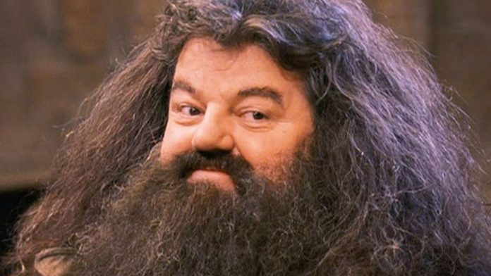 Robbie Coltrane interpretando Hagrid em Harry Potter