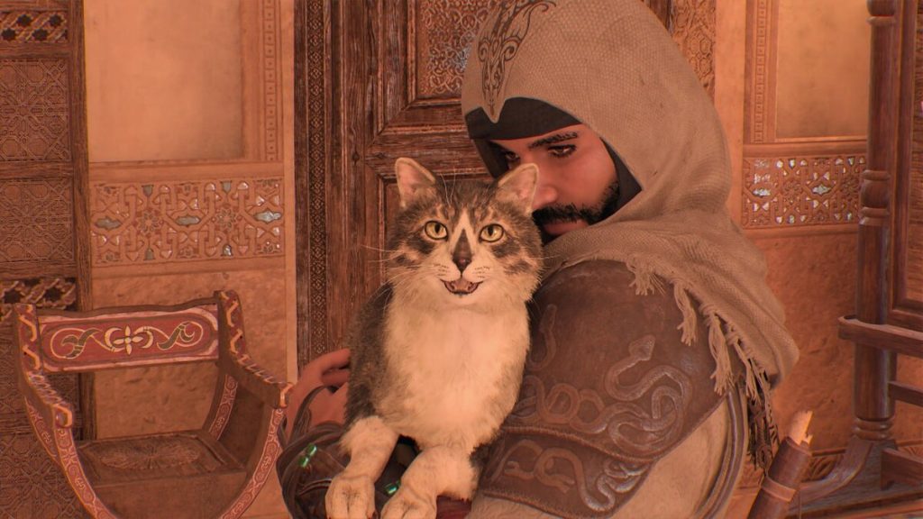 Uma captura de tela do gato do jogo à esquerda.