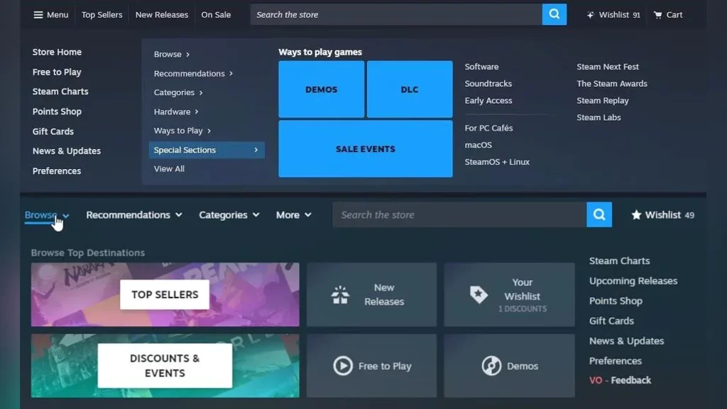 Nova interface Steam