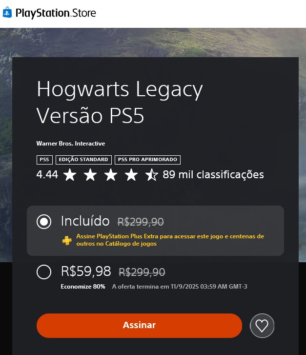 Hogwarts Legacy na PS Store