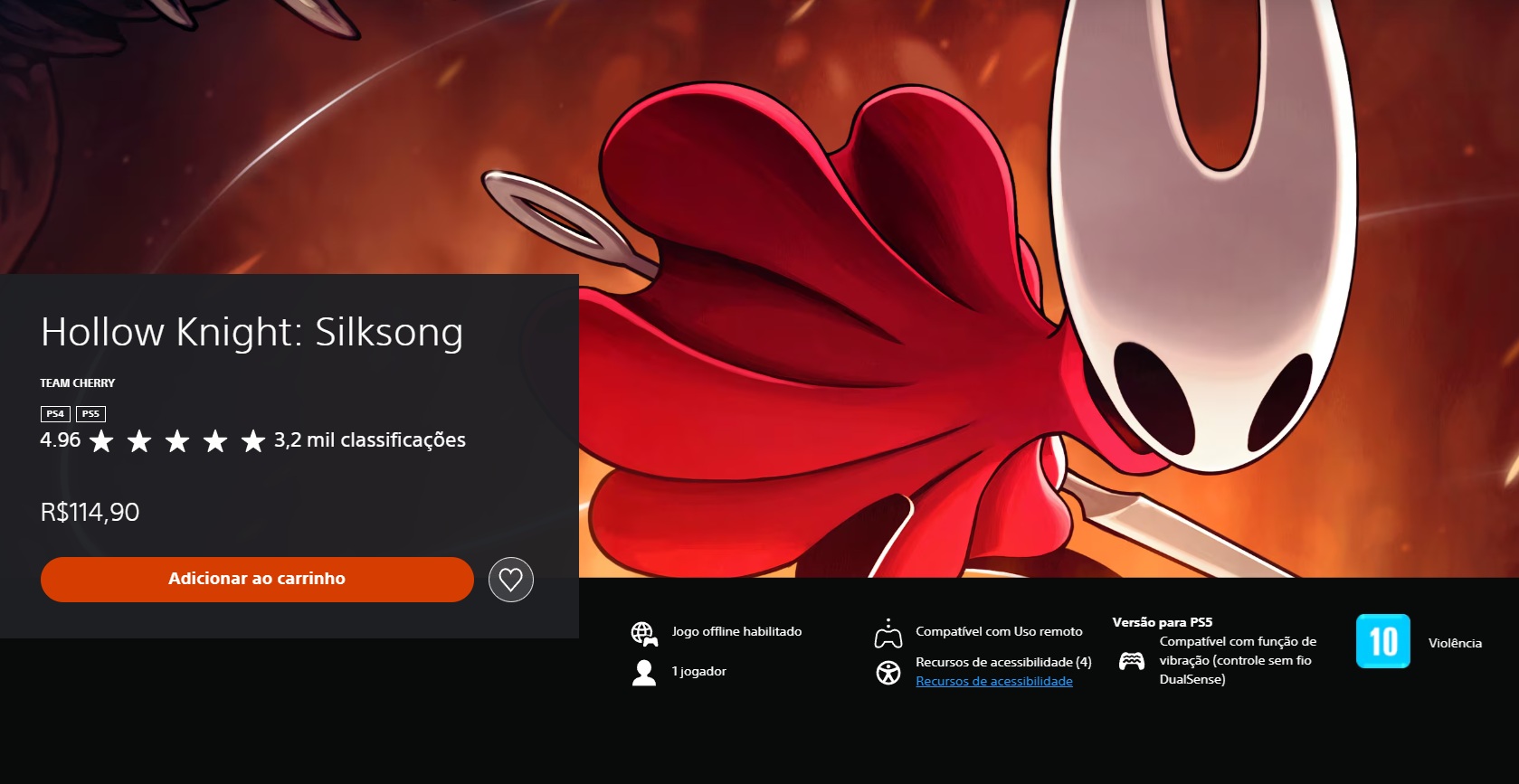Hollow Knight: Silksong para PlayStation custa o dobro do que no Steam