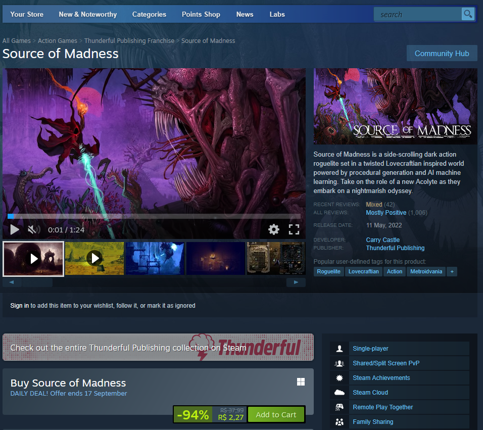Source of Madness no Steam