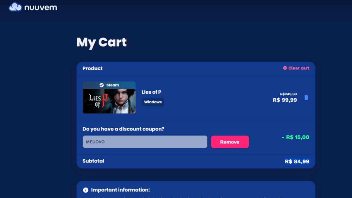 Página de Lies of P na Nuuvem