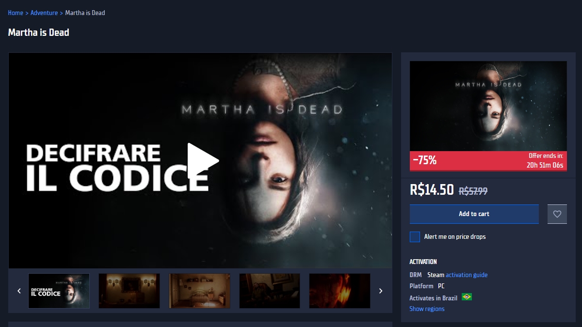 Página de Martha is Dead no GamersGate