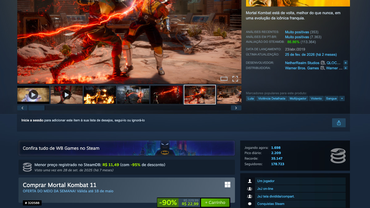 Página de Mortal Kombat 11 no Steam