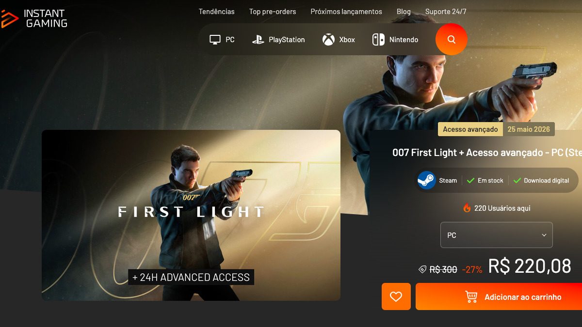 Página da promoção de 007 First Light
