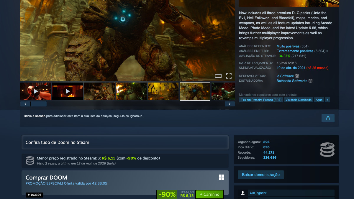Página de DOOM no Steam