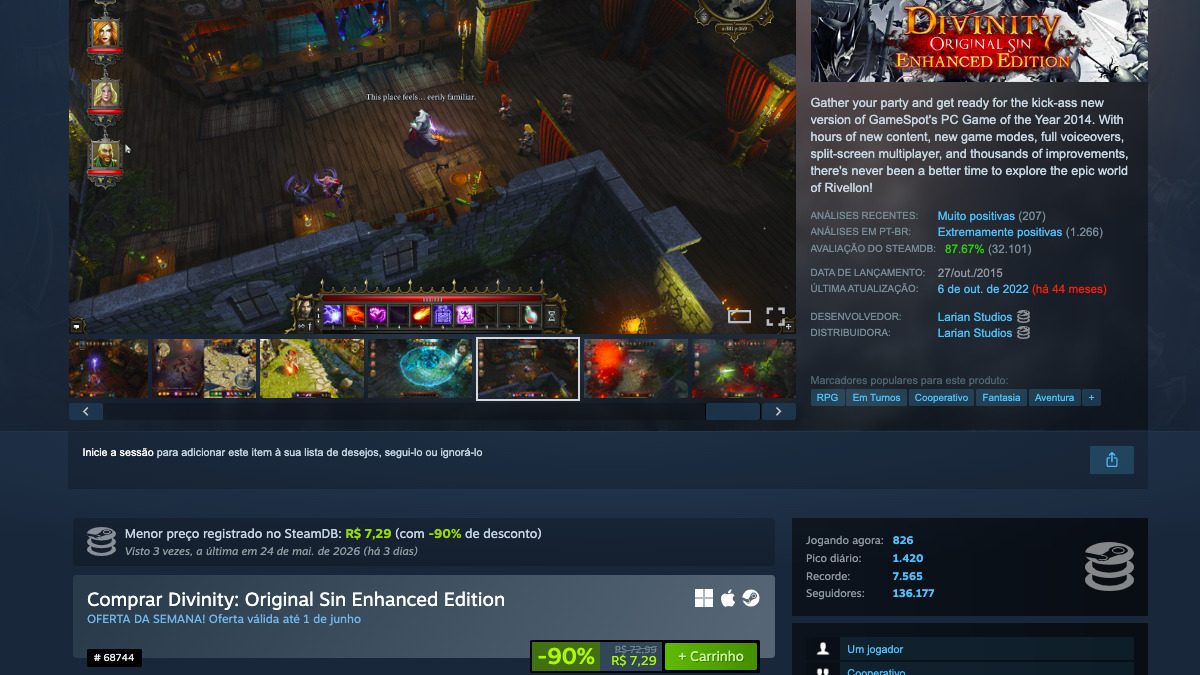 Página de Divinity: Original Sin - Enhanced Edition no Steam