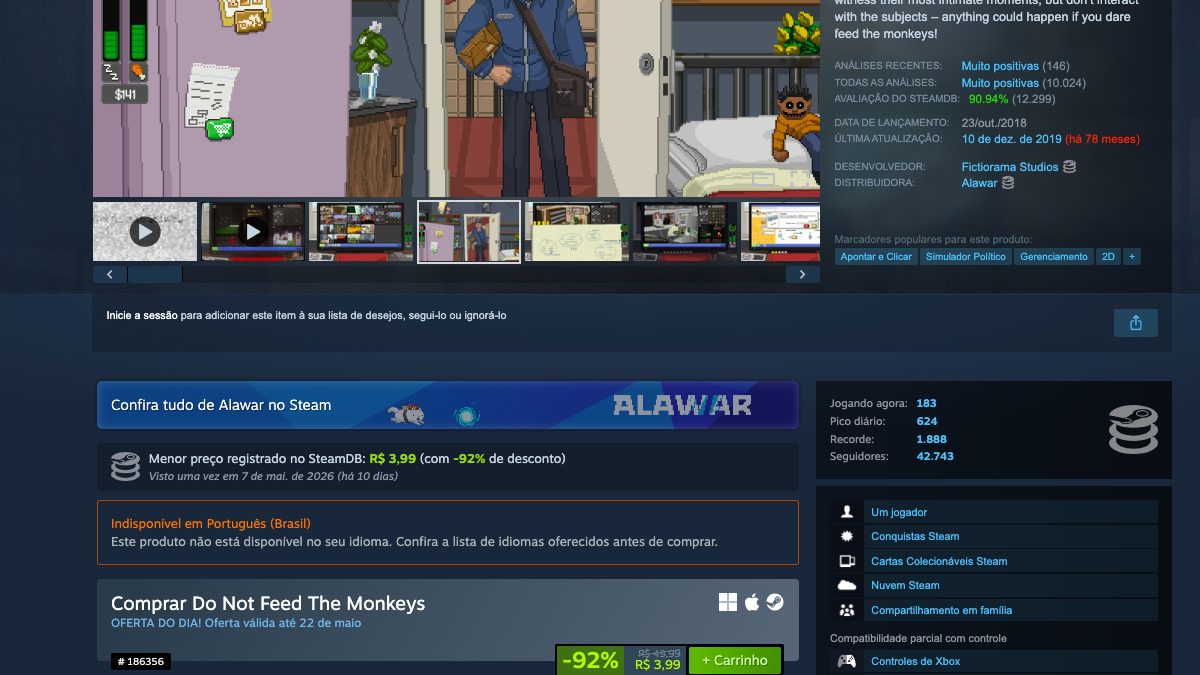 Página de Do Not Feed the Monkeys no Steam