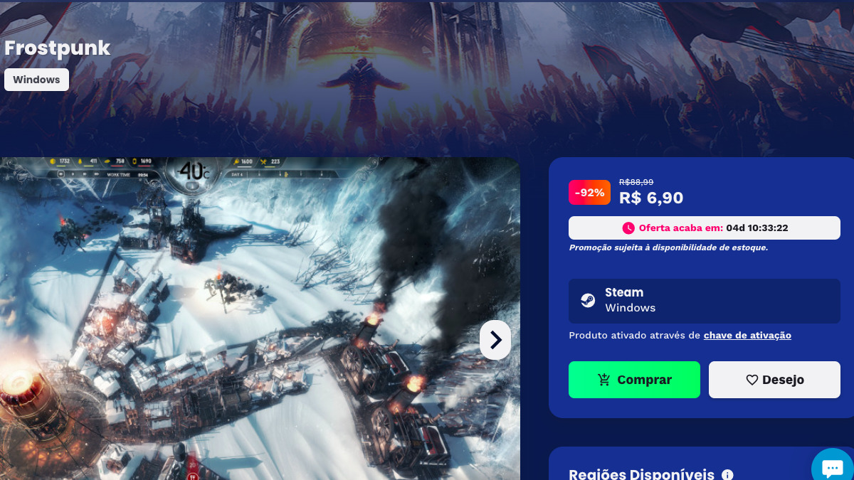 Página de Frostpunk na Nuuvem