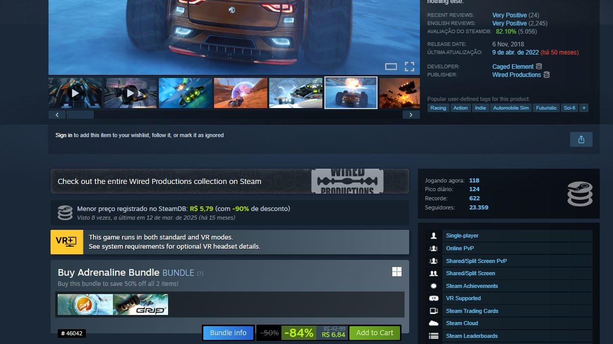 Página de GRIP: Combat Racing no Steam