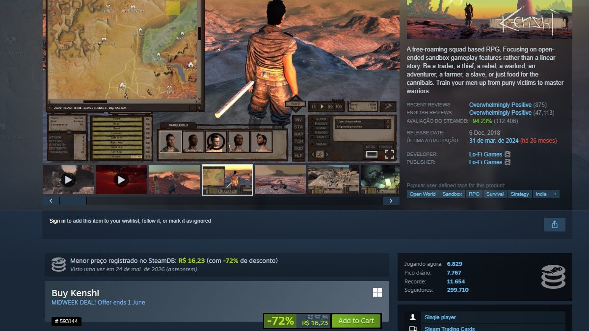 Página de Kenshi no Steam
