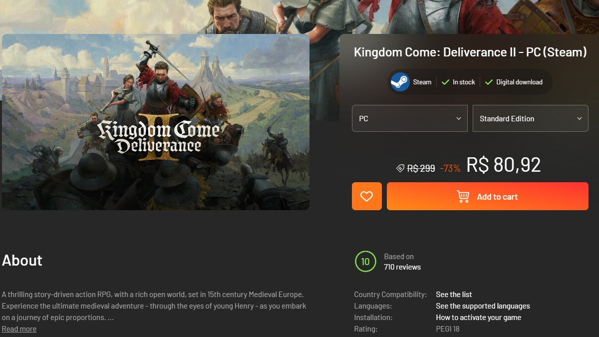 Página de Kingdom Come Deliverance II no Instant Gaming