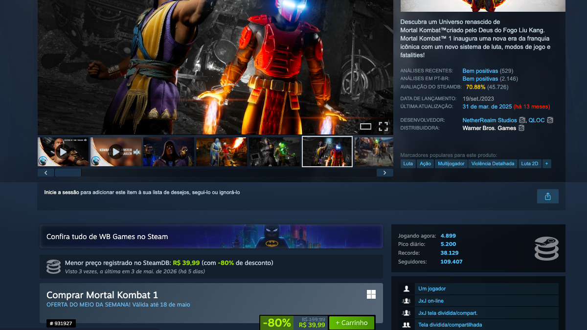 Página de Mortal Kombat 1 no Steam