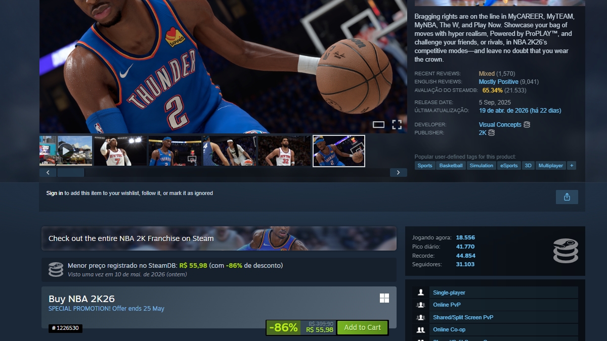 Página de NBA 2K26 no Steam
