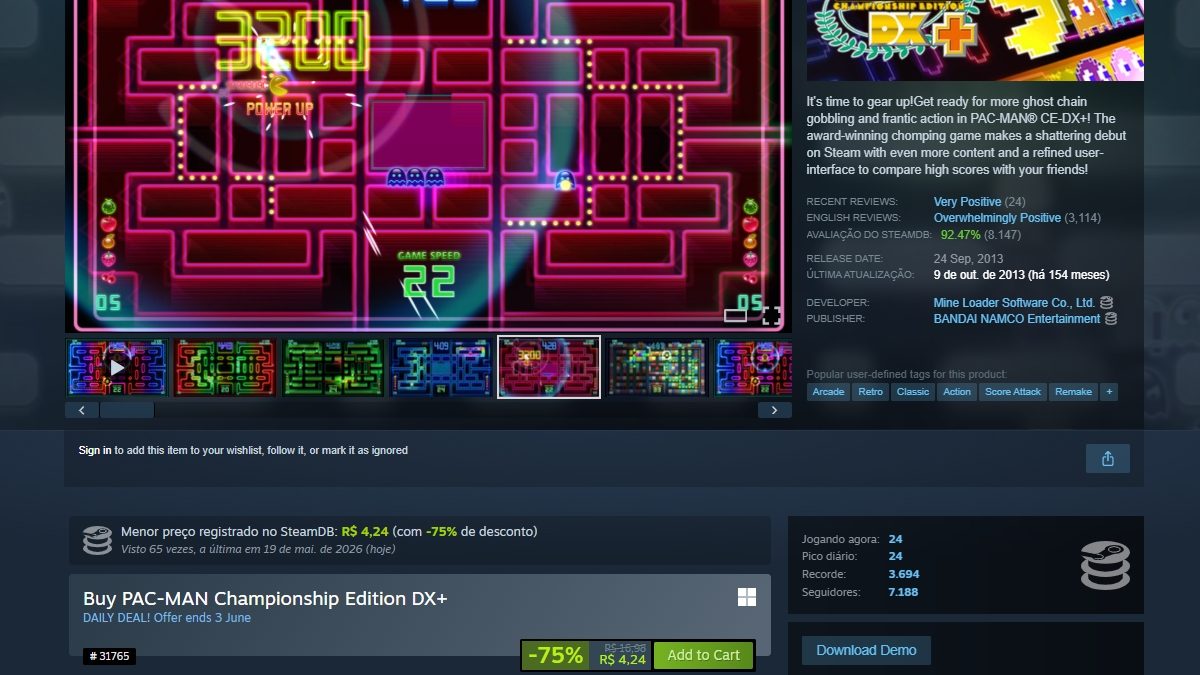 Página de PAC-MAN Championship Edition DX+ no Steam