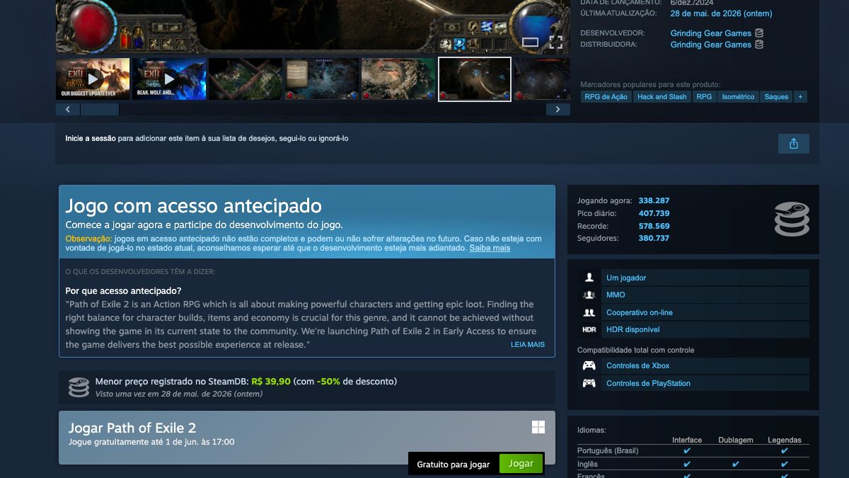 Página de Path of Exile 2 no Steam