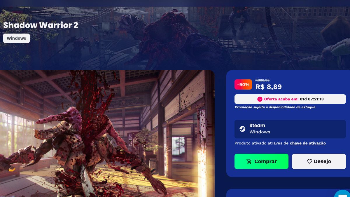 Página de Shadow Warrior 2 na Nuuvem
