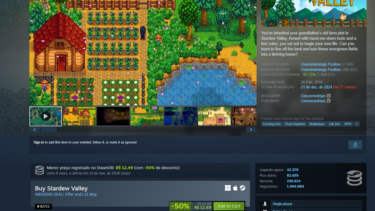 Página do jogo Stardew Valley no Steam
