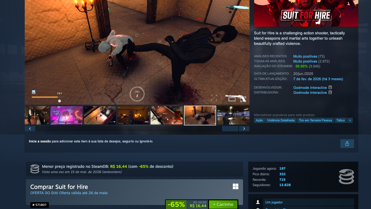 Página de Suit for Hire na Steam