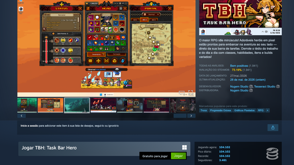 Página de TBH: Task Bar Hero no Steam