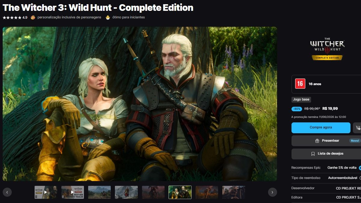Página de The Witcher 3 Wild Hunt – Complete Edition na Epic Games