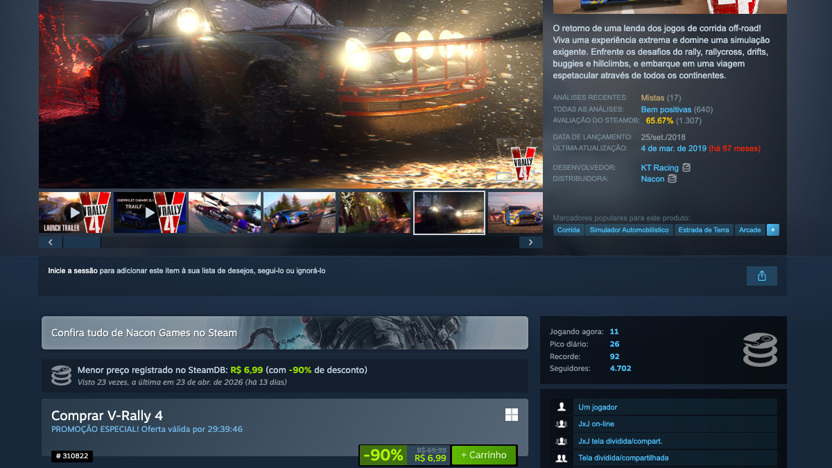 Página de V-Rally 4 no Steam