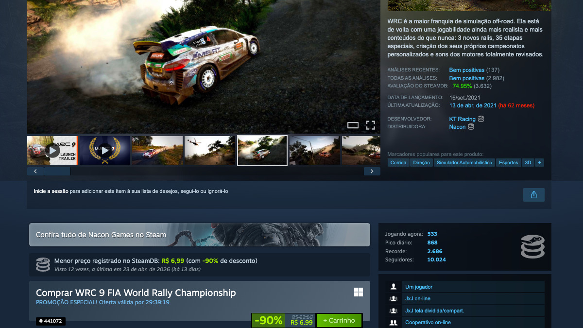 Página de WRC 9 FIA World Rally Championship no Steam