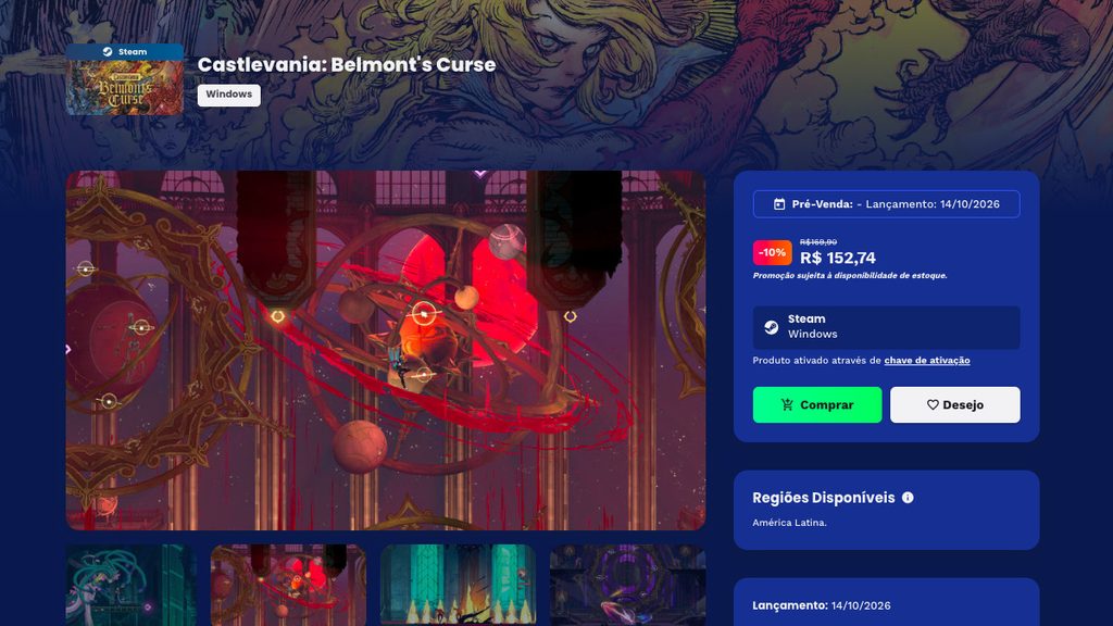 Página da promoção de Castlevania: Belmont's Curse na Nuuvem